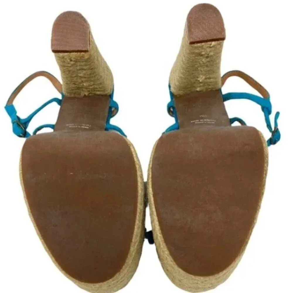 Jeffrey Campbell Jenna Teal Suede Platform Esparto Rope Espadrilles - Size 11